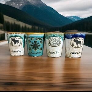 Park City Mountain and Snowflake ❄️ Shot Glasses Set Of 4 Multi Color